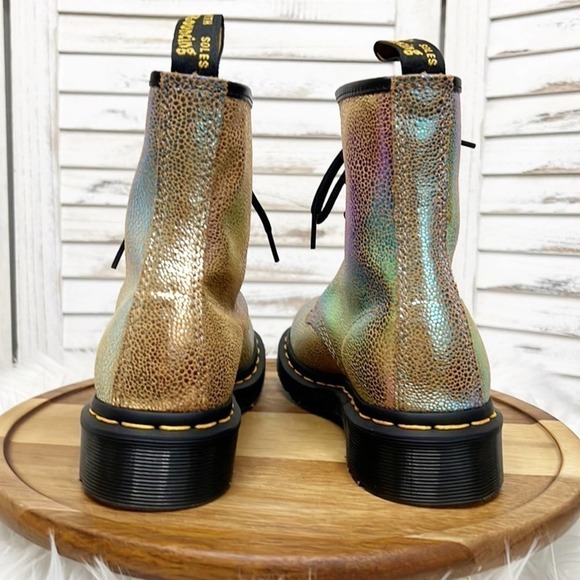 DR. MARTENS l Gold Glitter Rainbow Ray 1460 Suede Lace Up Combat Boots Size 5 - Picture 8 of 12
